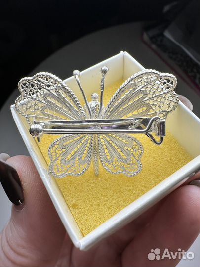 Брошь бабочка серебро 925 филигрань Лефкара Кипр