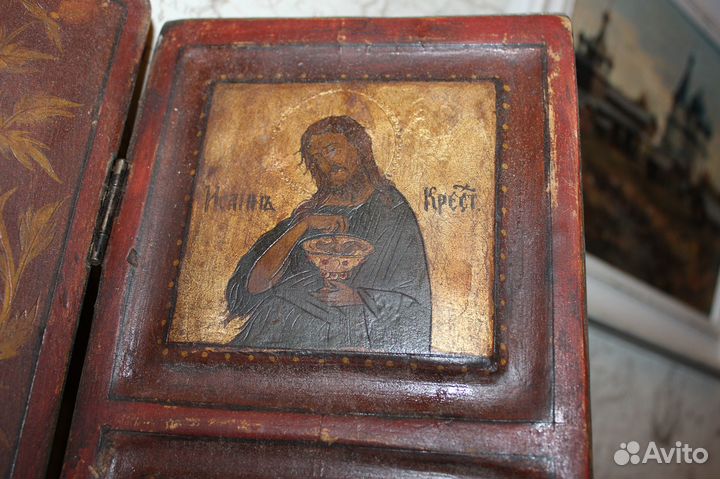 Старинная икона Триптих Крест Живоотворящий 40*61
