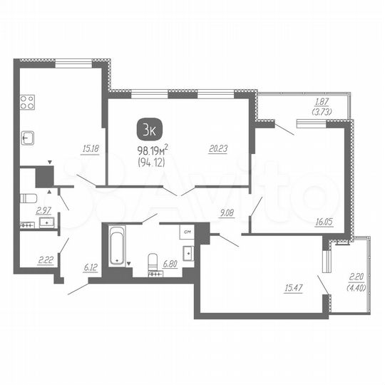 3-к. квартира, 98,2 м², 8/22 эт.