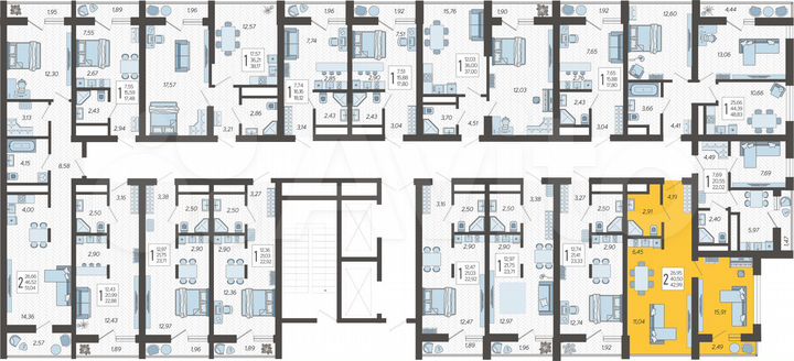 2-к. квартира, 43 м², 14/19 эт.