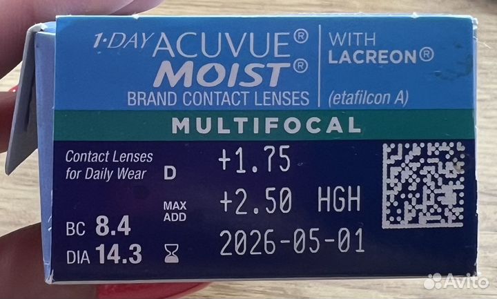 Линзы acuvue moist multifocal +1,75 HGH