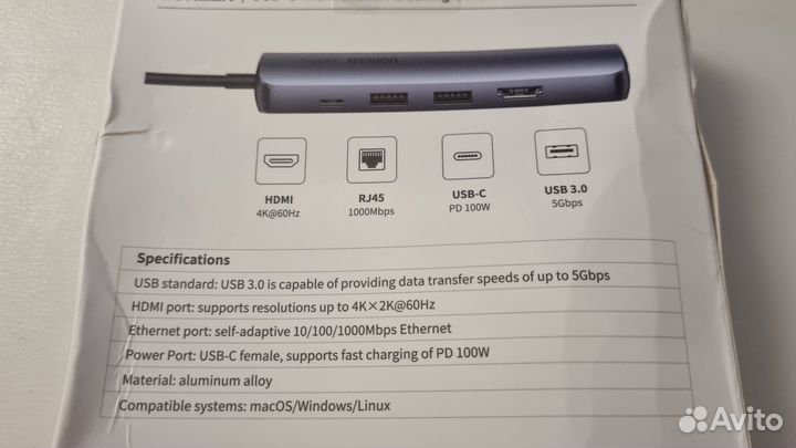 Ugreen док-станция (usb хаб) PD 4k 60hz usb3.0 lan