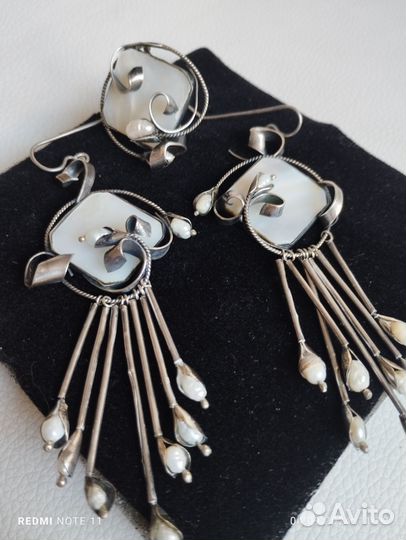 Комплект Серьги и кольцо Перламутр жемчуг Винтаж