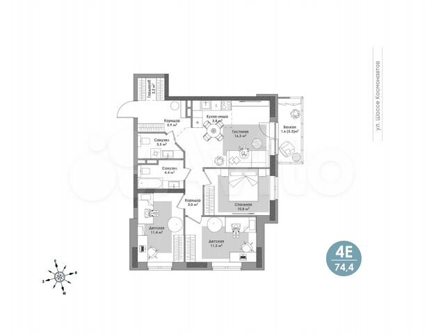 4-к. квартира, 74,4 м², 4/24 эт.