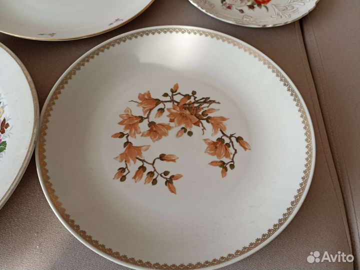 Большие блюда СССР позолоченный кант, цветы 5 шт