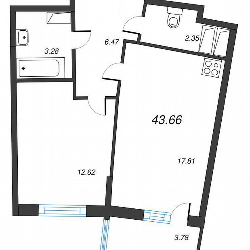 1-к. квартира, 46,3 м², 21/22 эт.