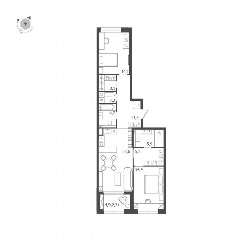 2-к. квартира, 87,9 м², 5/9 эт.