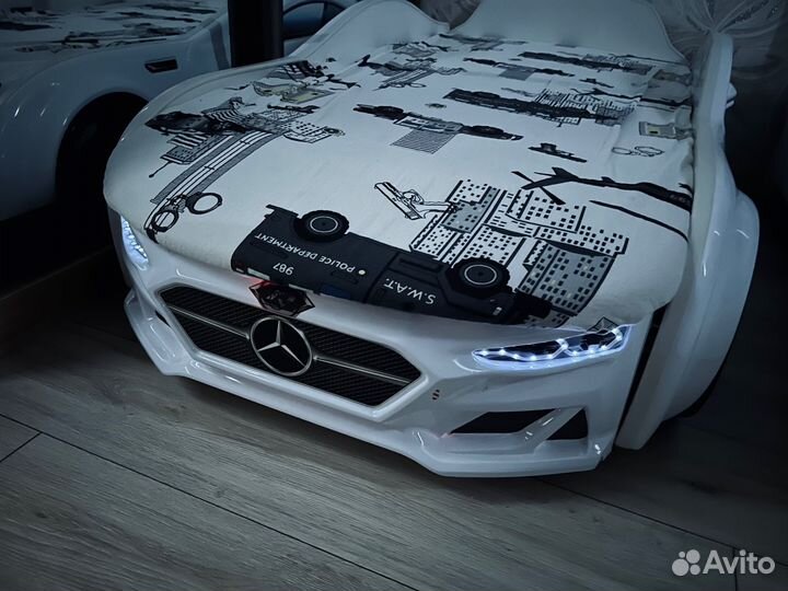 Кровать машинка детская с матрасом и подсветкой