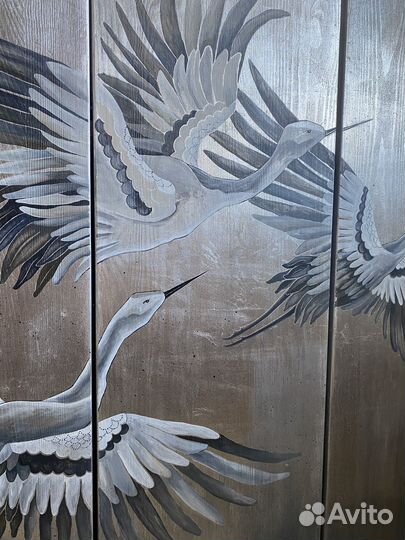 Панно картина сусальные листы триптих журавли