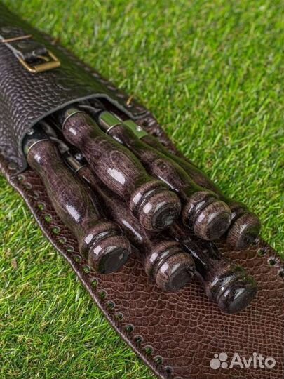 Подарочный набор шампуров в кожаном чехле