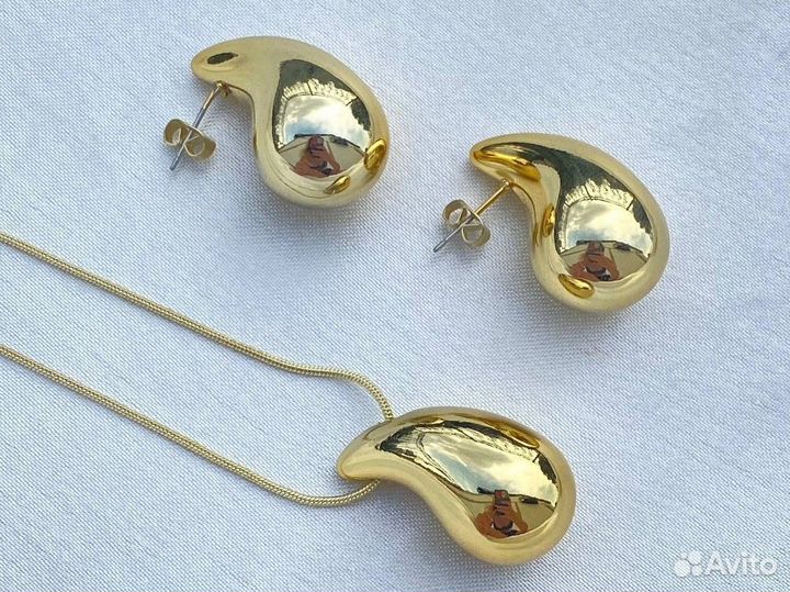 Серьги капли и кулон под Bottega Veneta