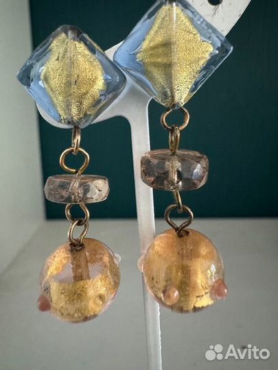 Серьги из муранского стекла (серебро с позолотой)