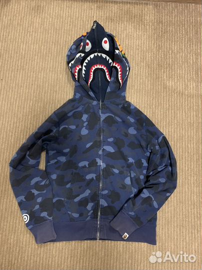 Double zip hoodie bape shark blue оригинал