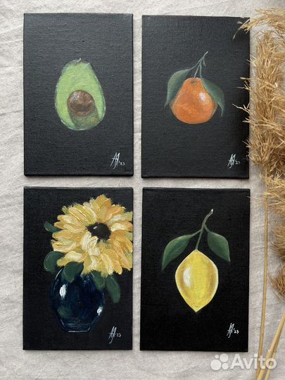 Картины этюды Кот,Заяц,Цветы 10х15 и 20х15