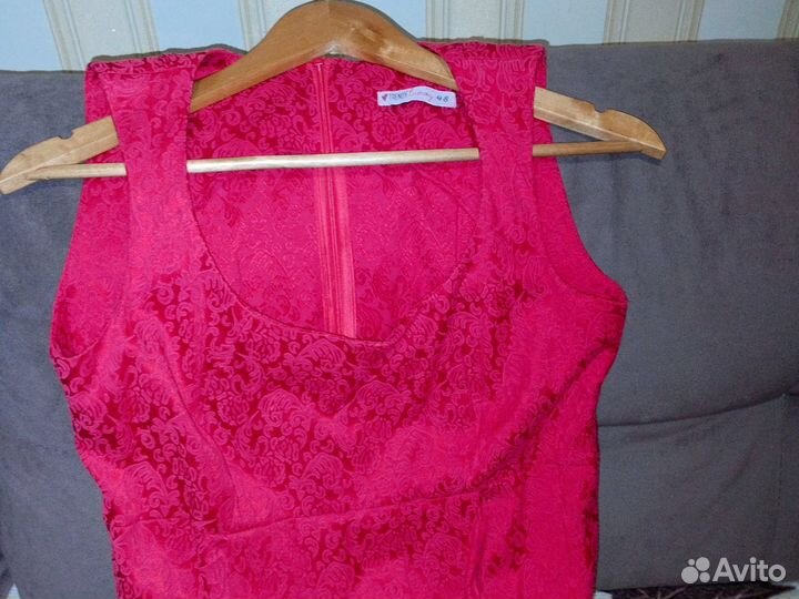 Платье вечернее красное, парча, атлас