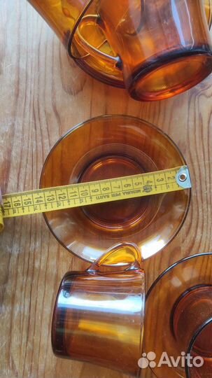 Чашки с блюдцами янтарное стекло. 6 пар