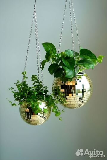 Кашпо из диско шара / кашпо из зеркальной мозаики