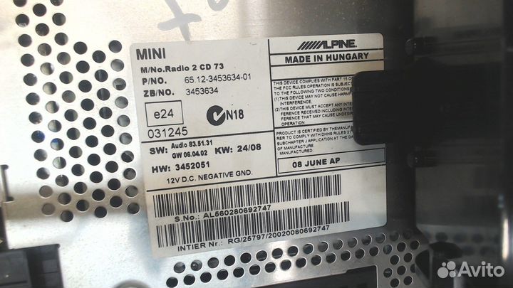 Магнитола Mini Clubman (R55), 2008
