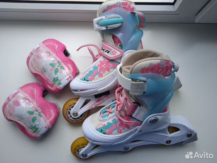 Роликовые коньки детские раздвижные с защитой