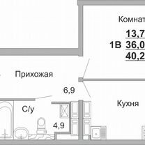 1-к. квартира, 40,2 м², 5/18 эт.