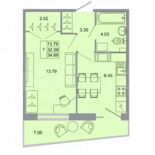 1-к. квартира, 34 м², 11/15 эт.