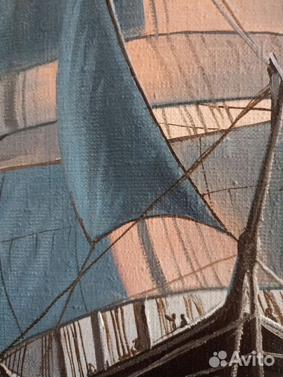 Картина маслом на холсте, море, парусник, 72-92см