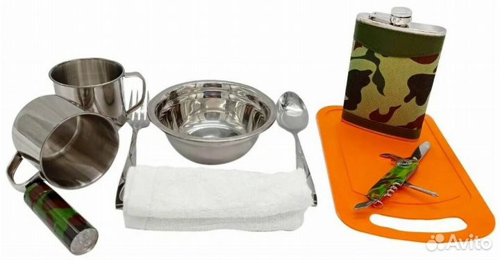 Подарок мужчине Походный набор с флягой в сумке