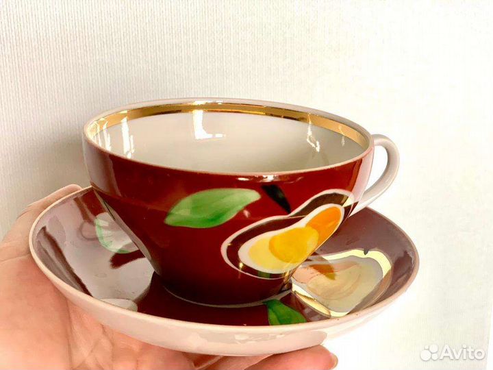 Чашки Дулево крытье яблоки золотая сетка