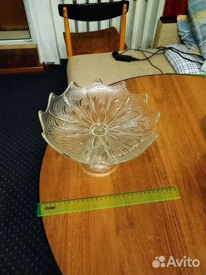 Ваза конфетница-фруктовница на ножке СССР, стекло