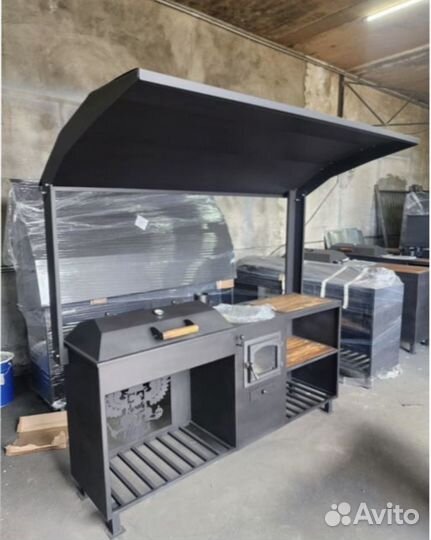 Мангал с крышей и печью 4в1
