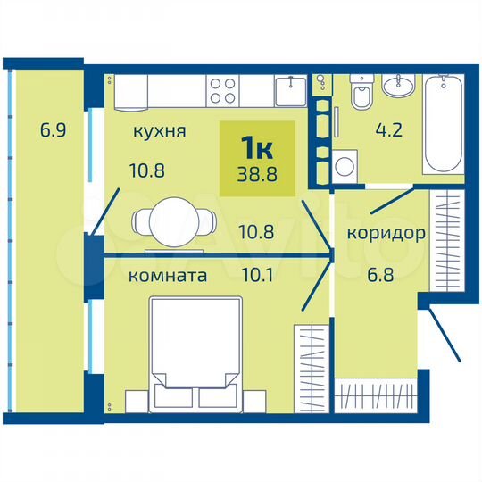 1-к. квартира, 38,8 м², 3/10 эт.