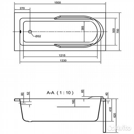 Ванна прямоугольная Cersanit santana 150x70