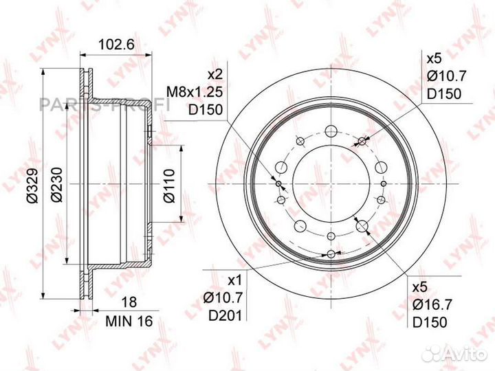 Lynxauto BN-1185 Диск тормозной задний Toyota Land Cruiser(100) 4.2D-4.7 98-07 Lexus LX470 98-09 (32