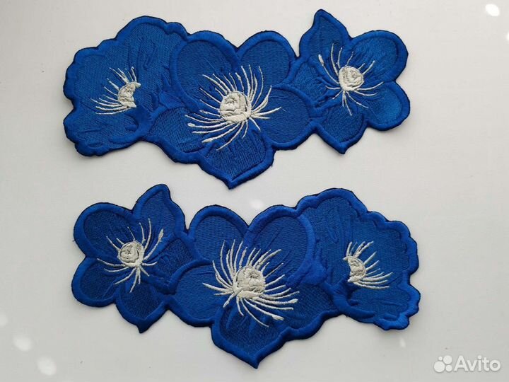 Нашивки на одежду цветы 2 шт вышивка гладью