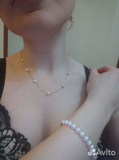 Комплект розовое золото 585пробы с жемчугом