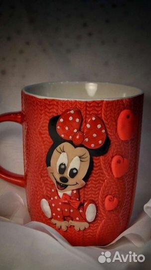 Кружка с декором(полимерная глина) ручная работа