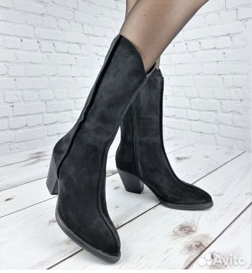 Сапоги казаки натуральная замша демисезон