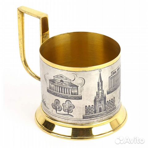 Серебряный подстаканник 875 с видом Москвы золочен