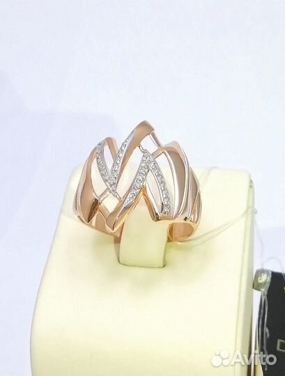 Золотое кольцо крупное из красного золота 585 проб