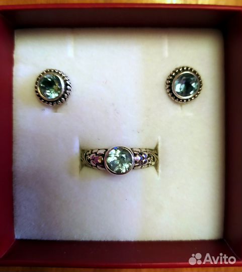 Топаз, серебро, кольцо, пусеты