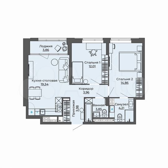 2-к. квартира, 66,1 м², 17/23 эт.