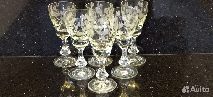 Рюмки. комплект 6шт. хрустальное стекло, нарезка