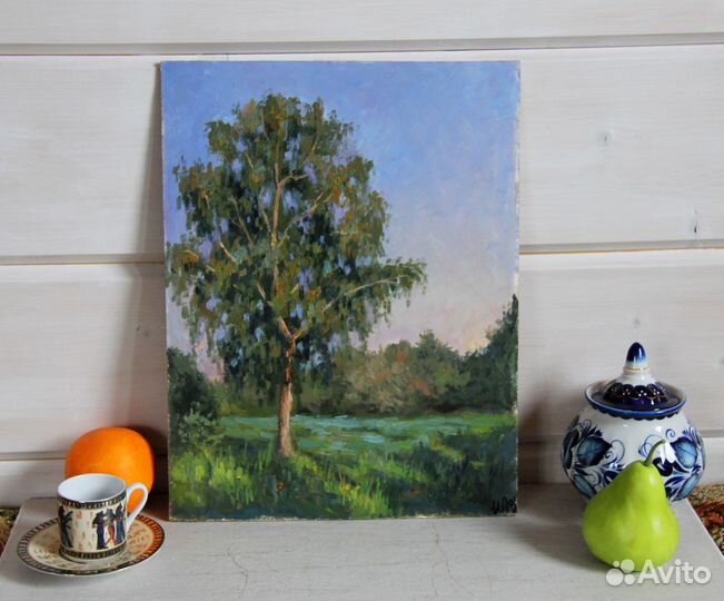 Картина маслом Пейзаж Русская Берёза в поле