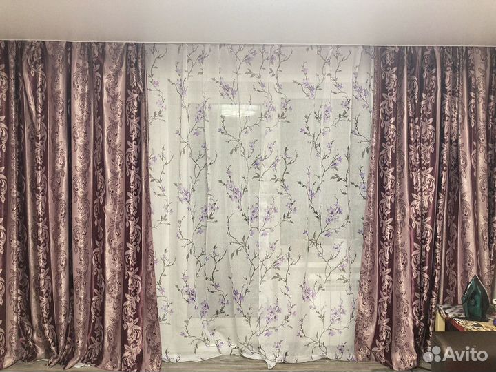 Тюль лен Сакура (фиолетовый)