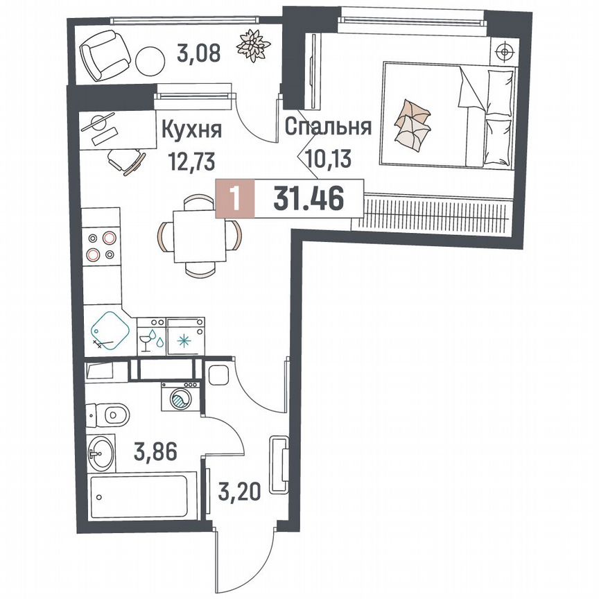 1-к. квартира, 31,5 м², 8/18 эт.