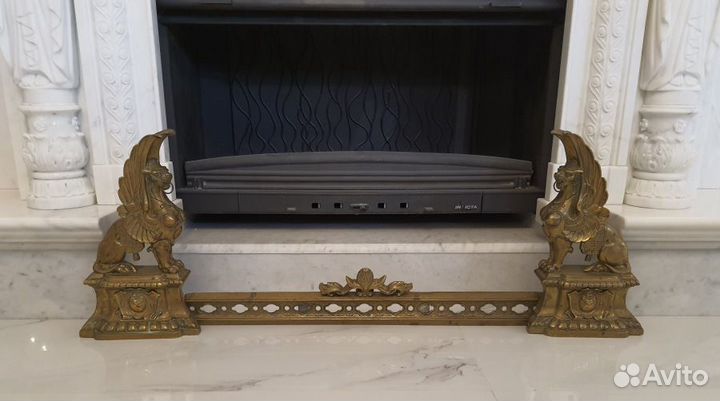 Старинный каминный комплект, таганы, собаки