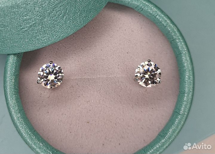 Пусеты бриллиант муассанит 2 ct