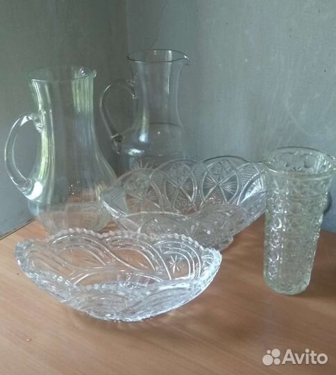 Стеклянный графин СССР, хрустальный салатник