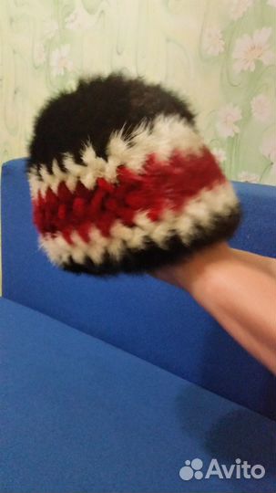 Шапка из вязанной норки цветная