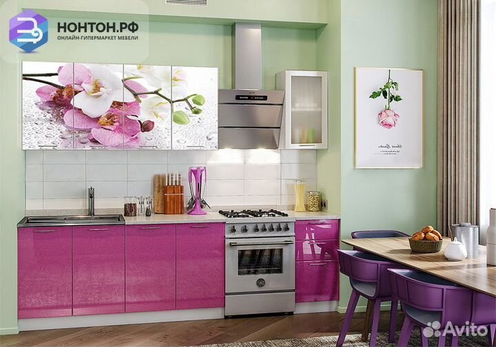 Кухня Орхидея сиреневая 2.0 м белый глянец / сирен